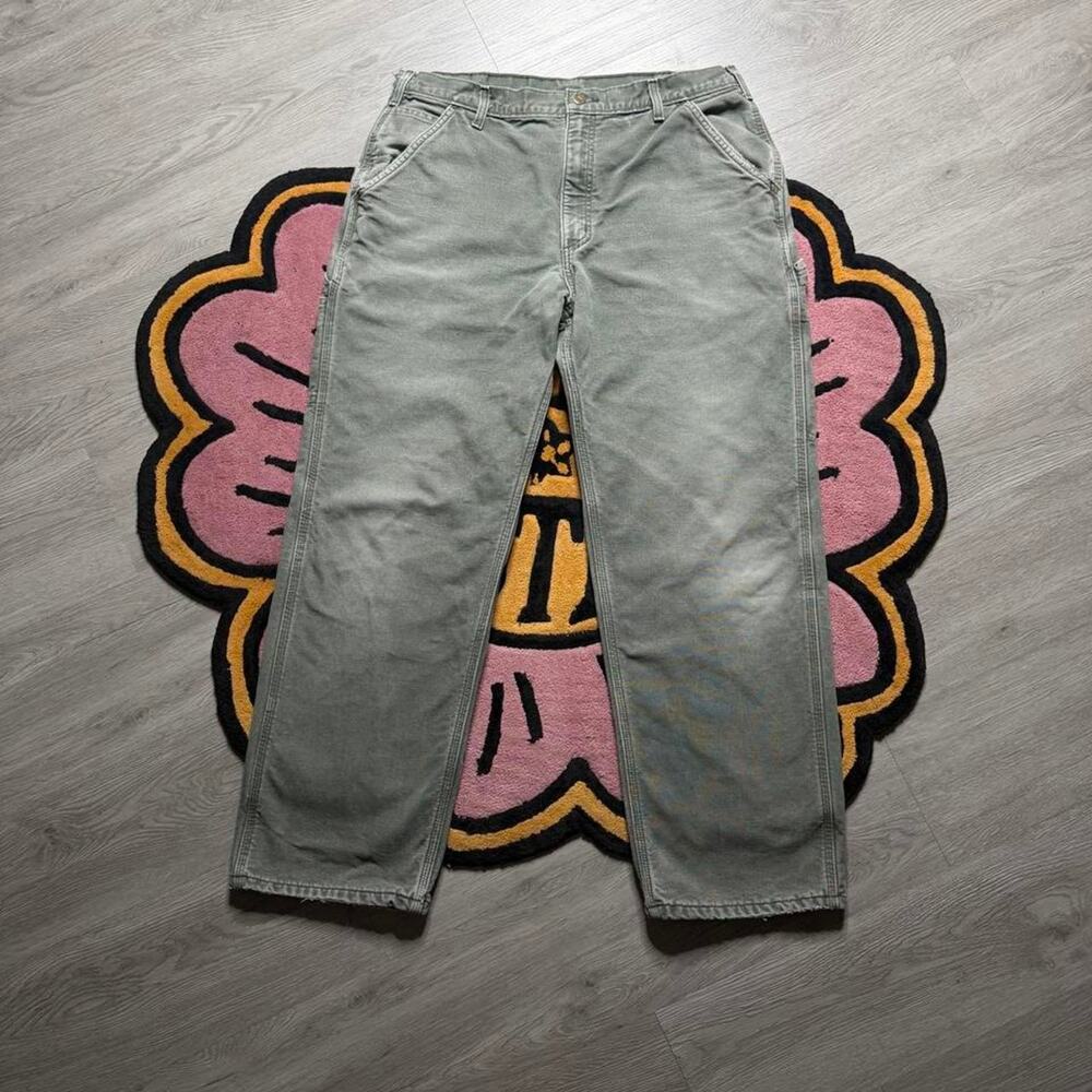 Vintage Y2K Carhartt Flannel Lined Distressed Carpenter Work Pants 35x30